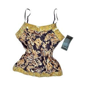 J.T.B. Gold Sequin Cami Top Brown Paisley Women's Size Small Y2K Glamour NWT